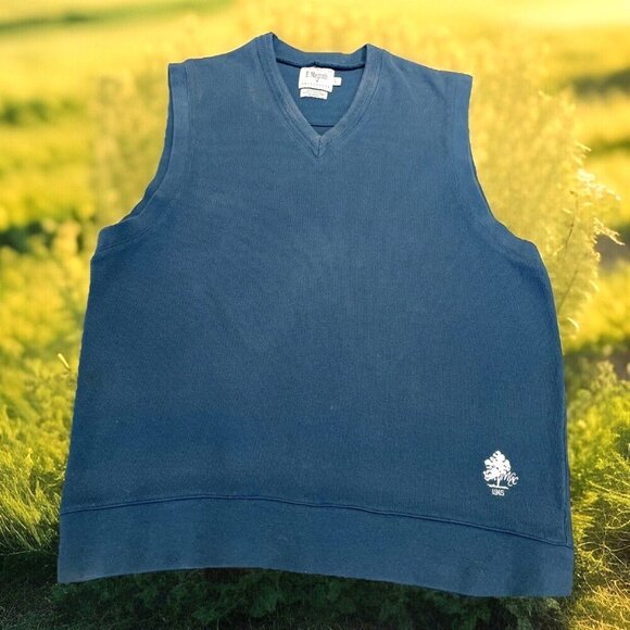 VINTAGE E. Magrath V-Neck Sweater Vest Size L Teal 100% Cotton Golf Hong Kong - Picture 1 of 9
